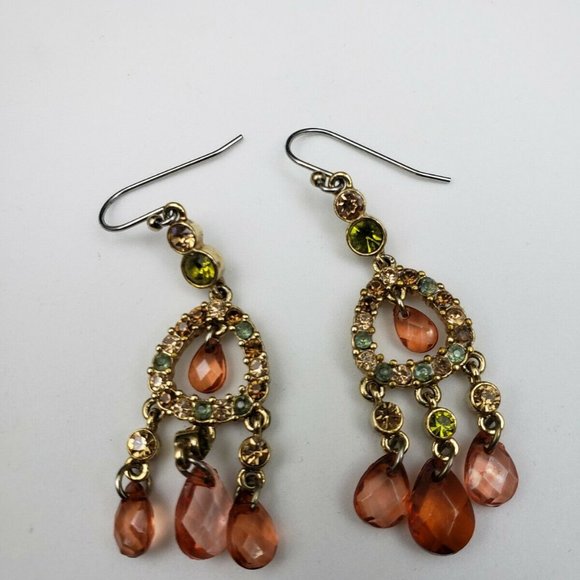 Tear drop pink blue green rhinestone earrings - Picture 2 of 6